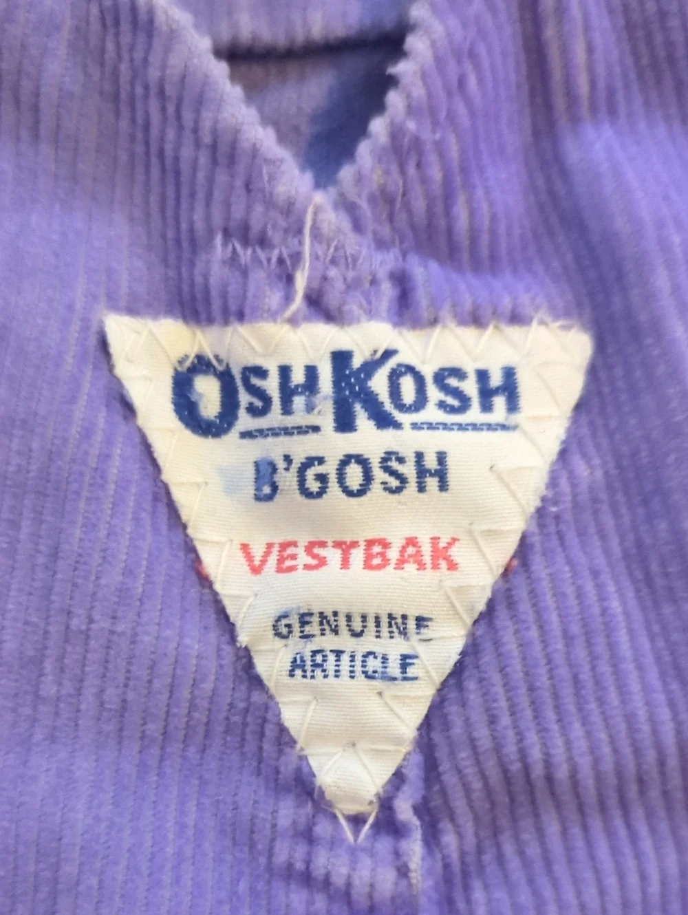 Vintage OshKosh B'gosh Purple Corduroy Overalls 18 Months USA Vestback Toddler